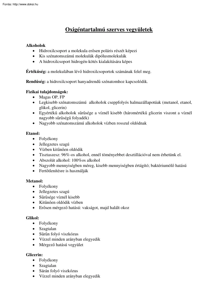 Oxigéntartalmú szerves vegyületek