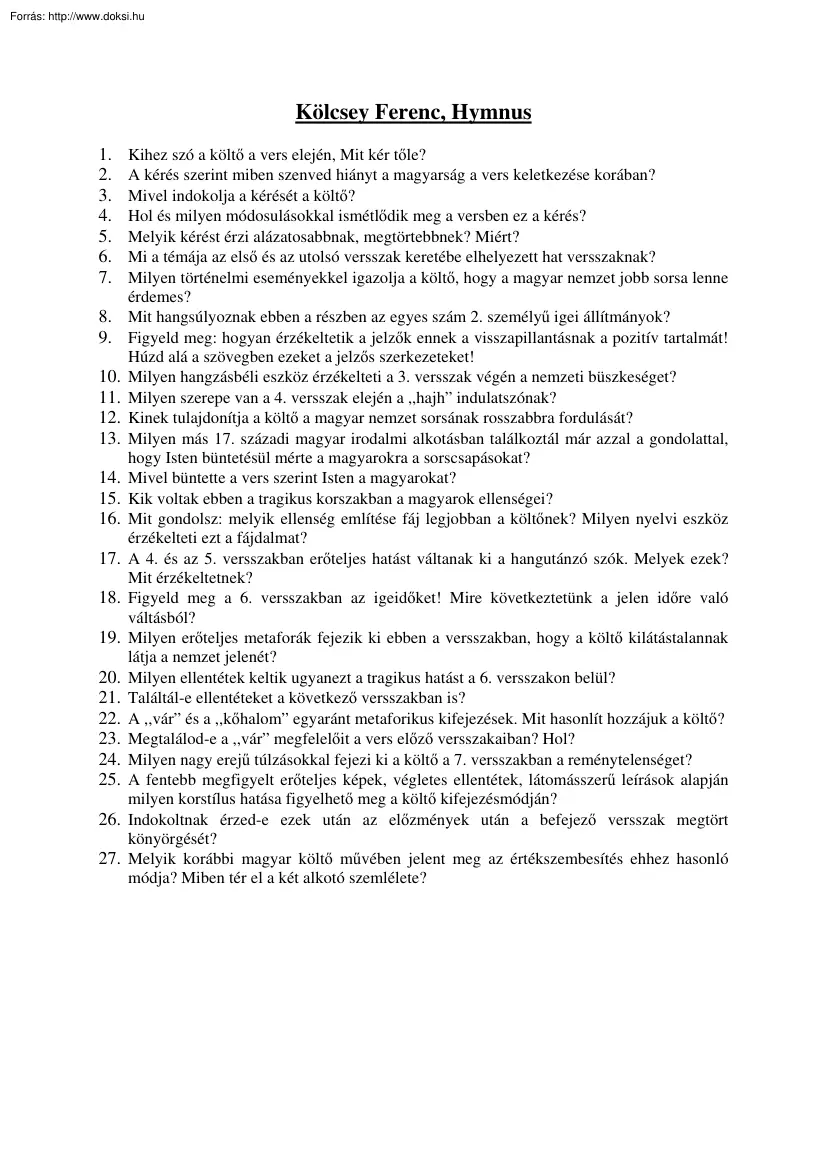 Kölcsey Ferenc, Himnusz és Zrínyi második éneke című műveinek elemzése