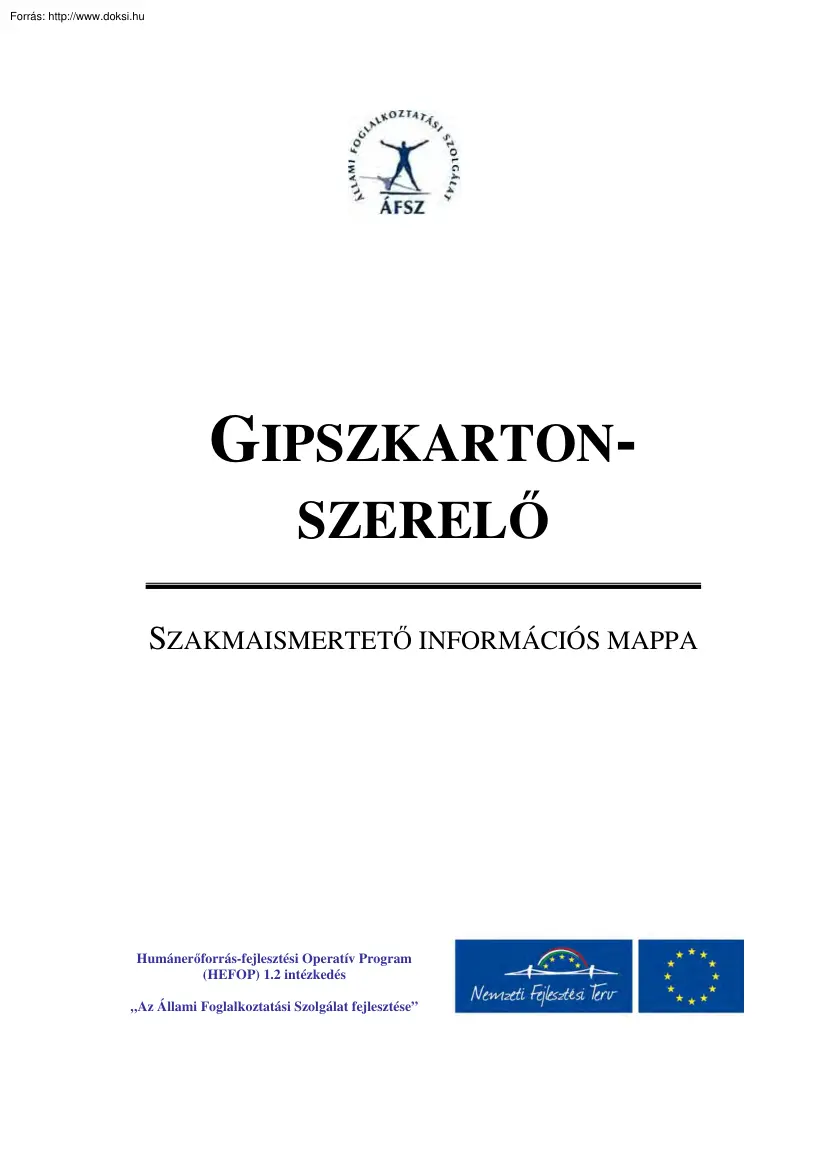 Gipszkarton szerelő, szakmaismertető információs mappa