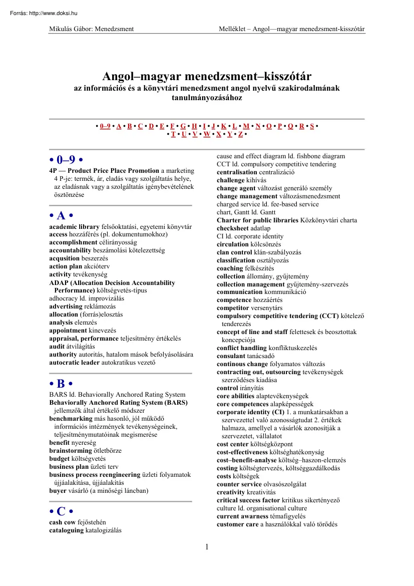 Mikulás Gábor - Angol-magyar menedzsment kisszótár