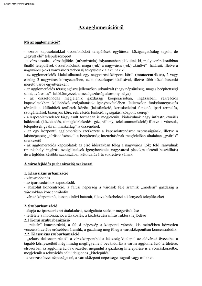 Az agglomerációról