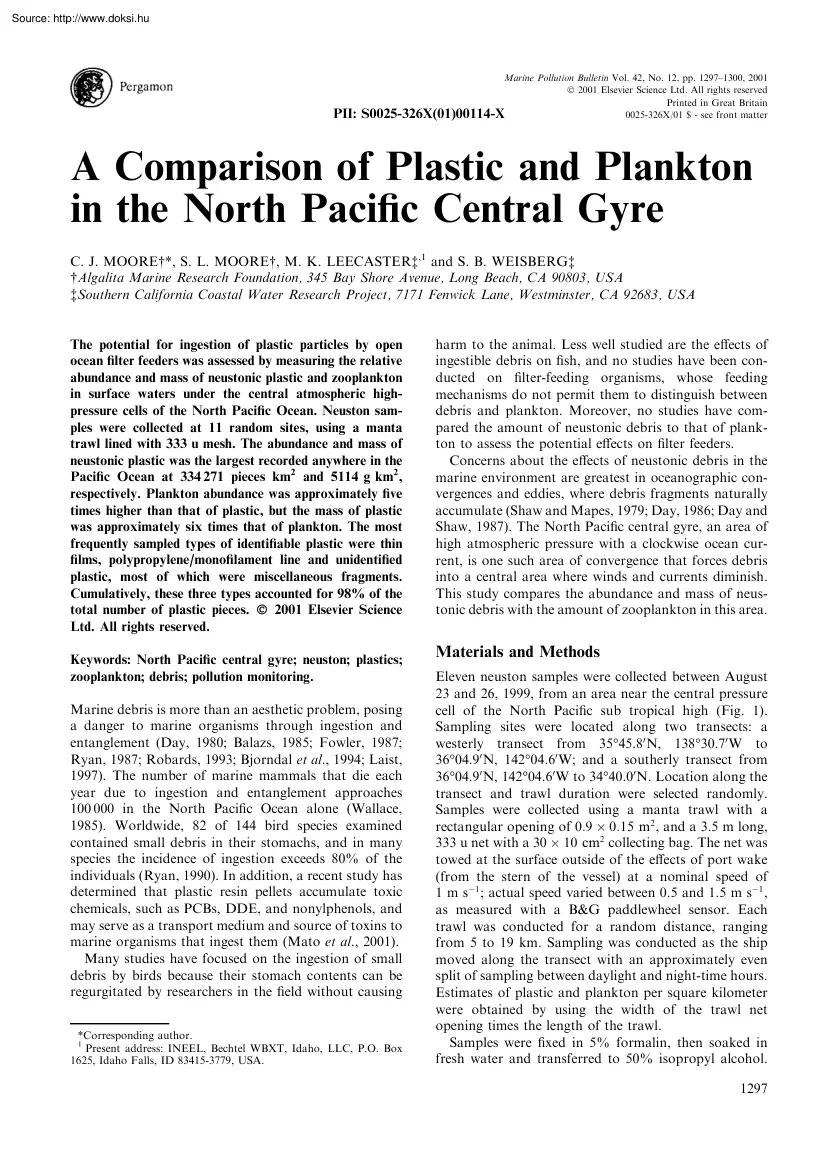 C.J.Moore-S.L.-K. Leecaster - A Comparison of Plastic and Plankton in the North Pacific Central