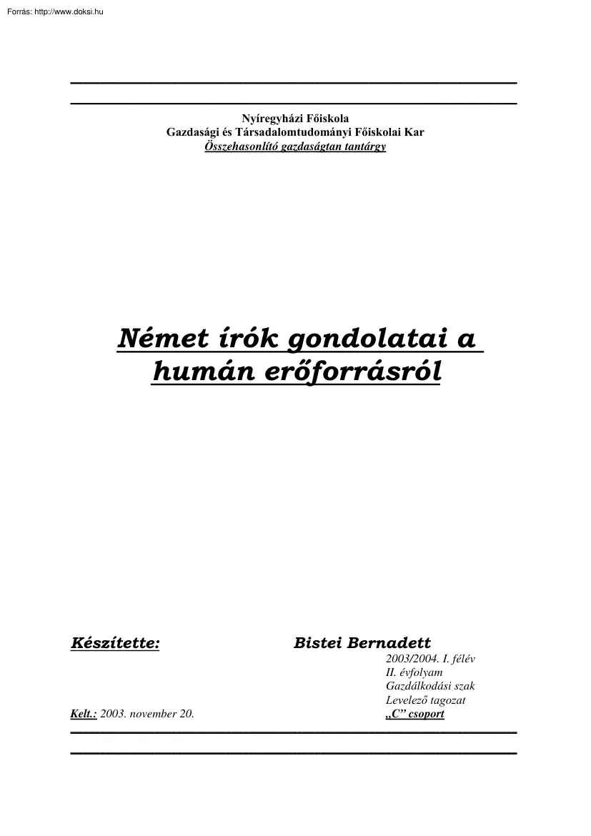 Bistei Bernadett - Német írók gondolatai a humán erőforrásról