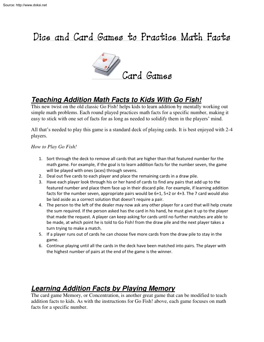 Dice and Card Games to Practice Math Facts, Card Games