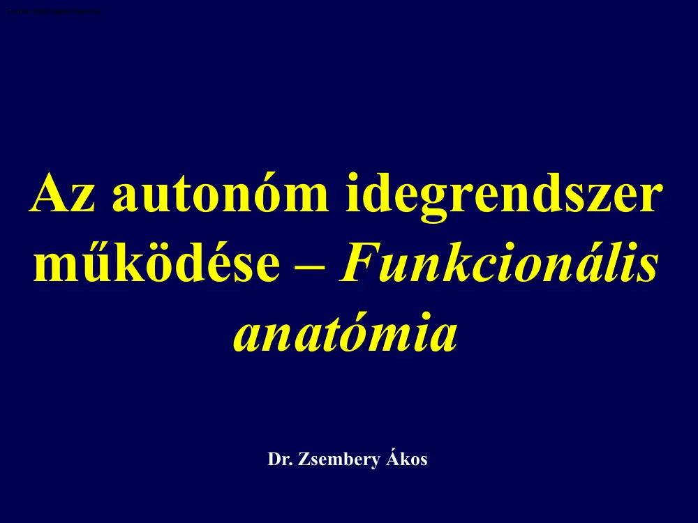 Dr. Zsembery Ákos - Az autonóm idegrendszer működése I., Funkcionális anatómia