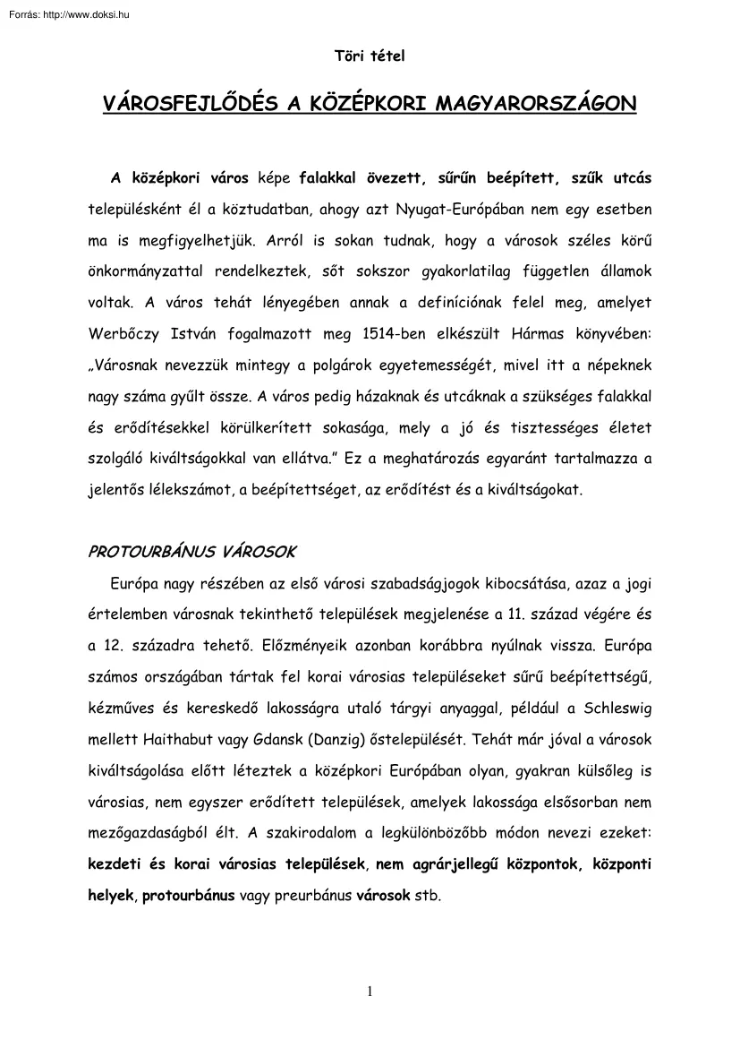 Városfejlődés a középkori Magyarországon