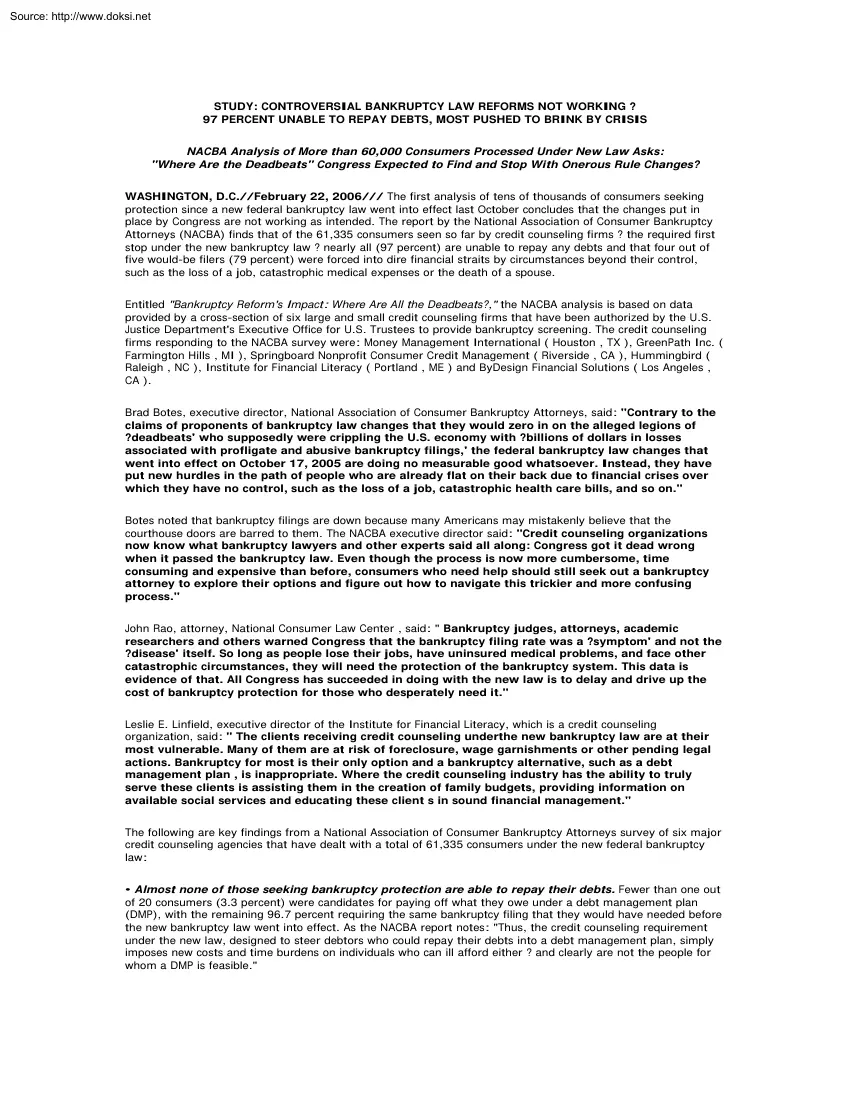 Controversial Bankruptcy Law Reforms not Working