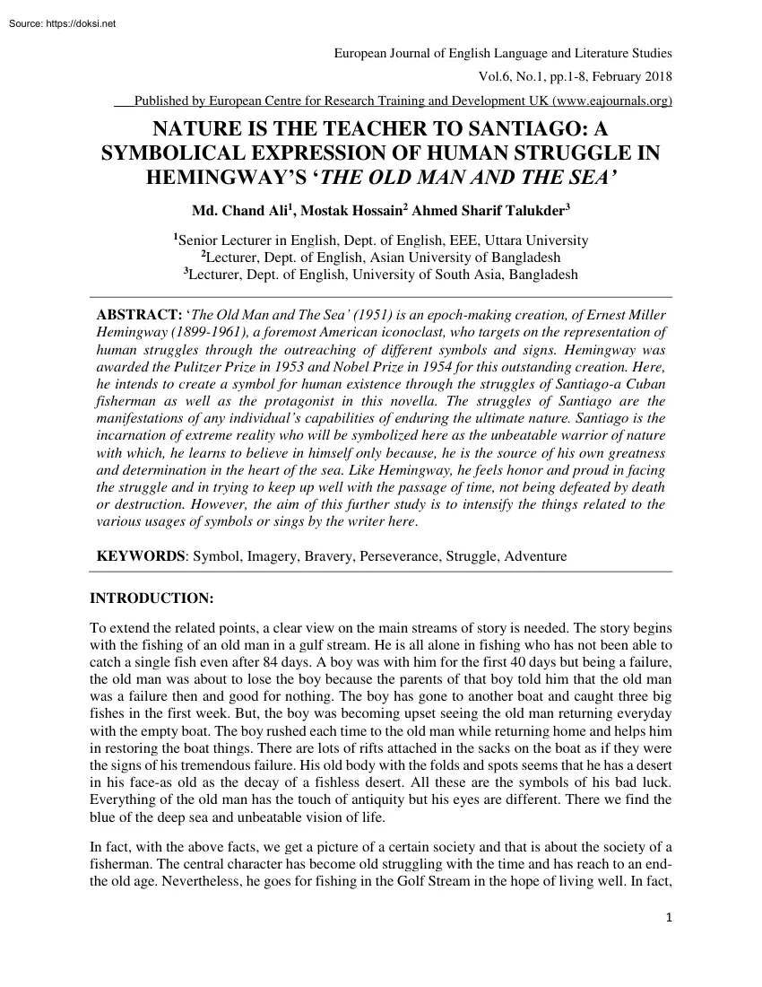 Ali-Hossain-Talukder - Nature is the Teacher to Santiago, A Symbolical Expression of Human Struggle
