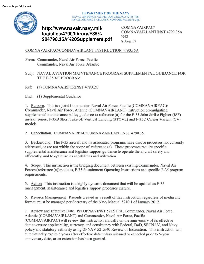 COMNAVAIRPAC COMNAVAIRLANT Instruction 4790.35A, Naval Aviation Maintenance Program Supplemental