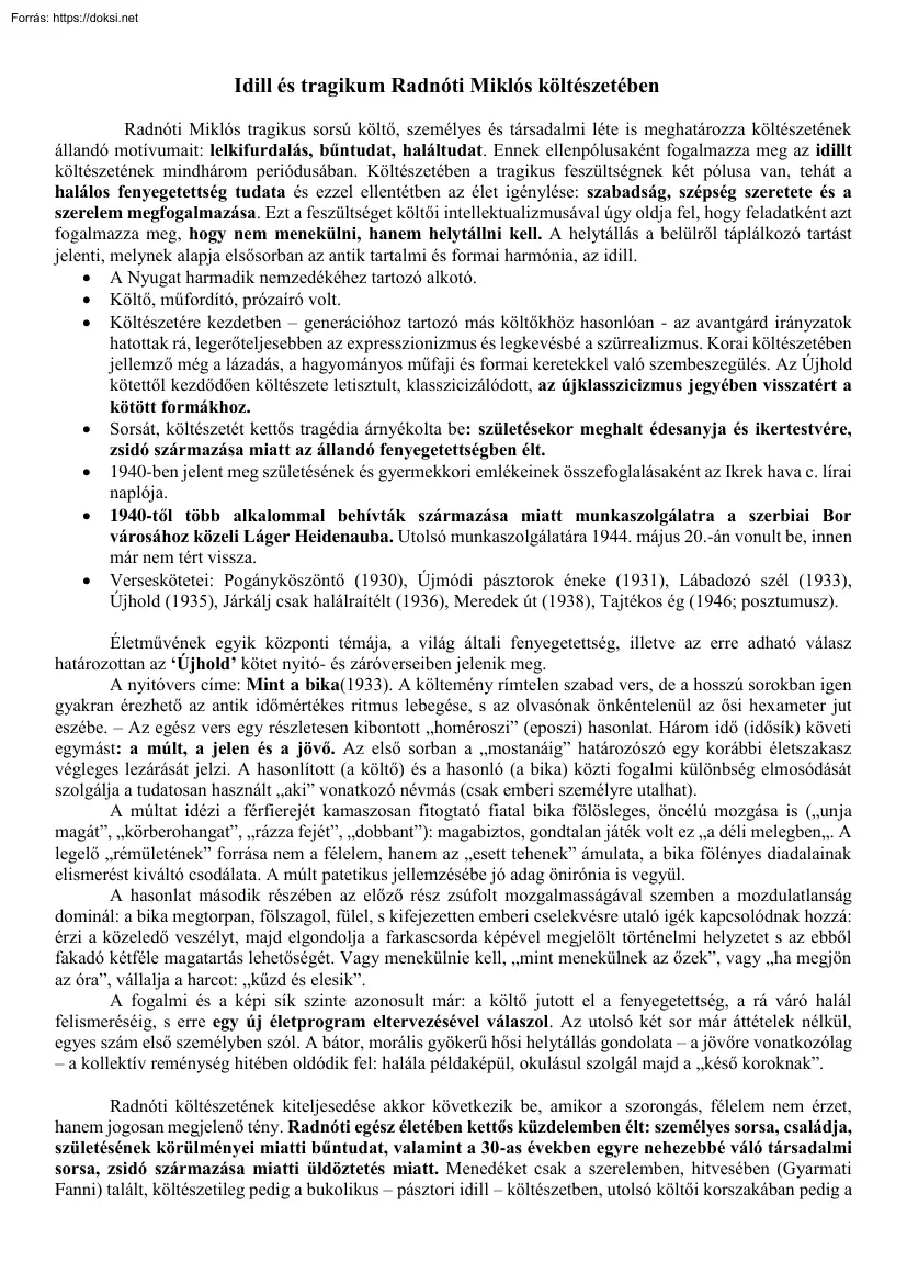Idill és tragikum Radnóti Miklós költészetében