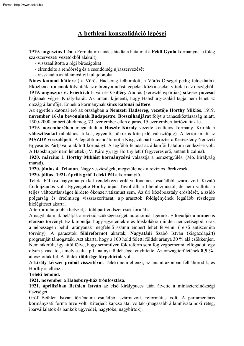 A bethleni konszolidáció lépései