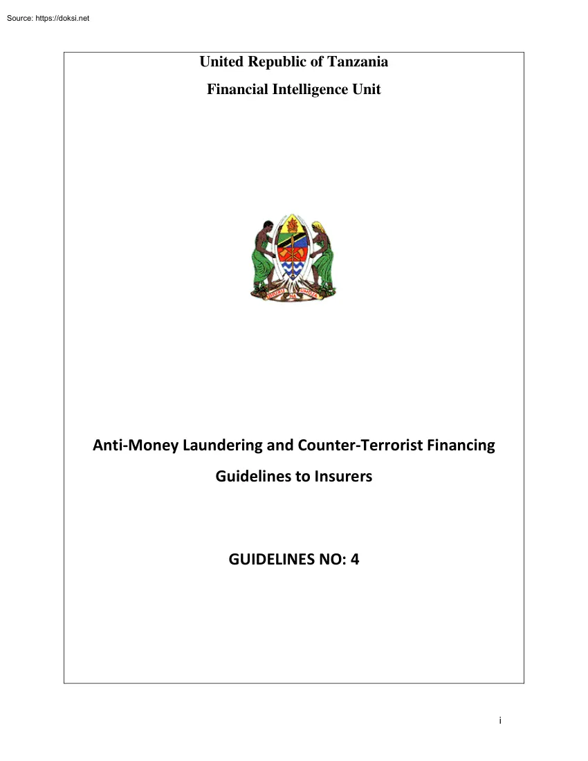 Anti Money Laundering and Counter Terrorist Financing Guidelines to Insurers