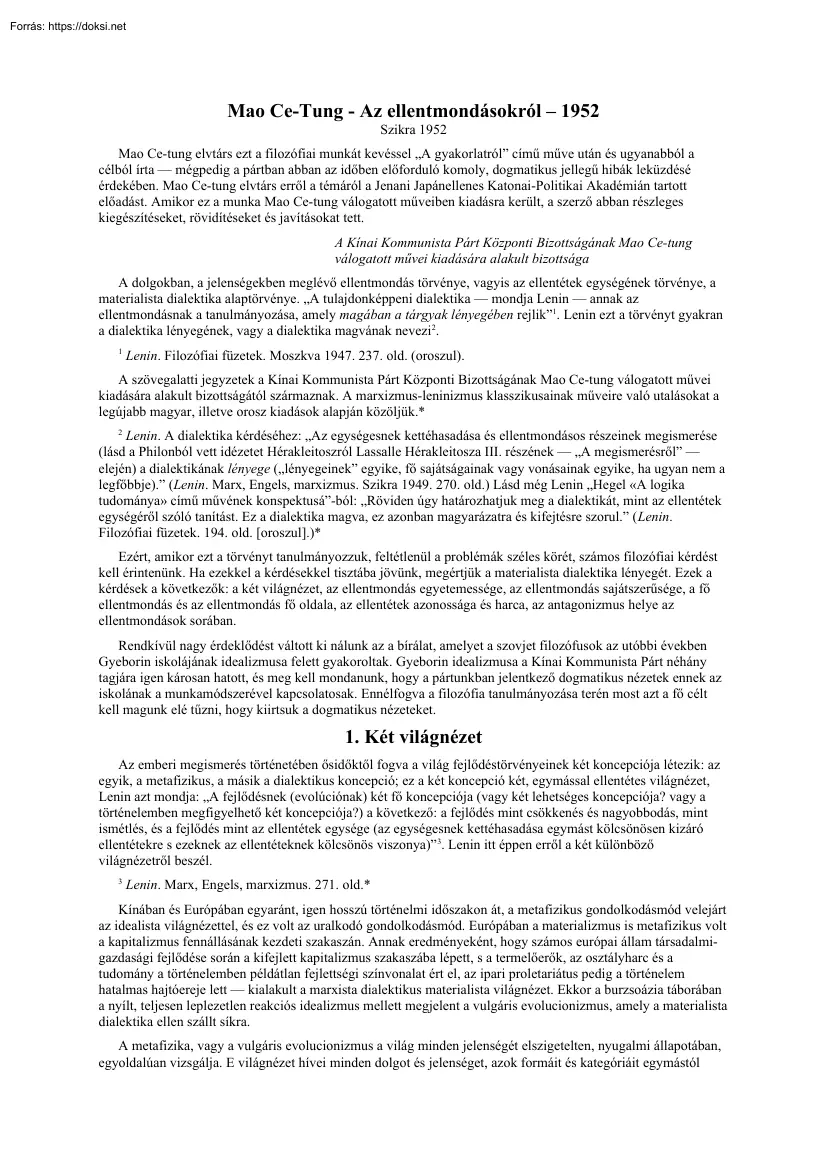 Mao Ce-Tung - Az ellentmondásokról
