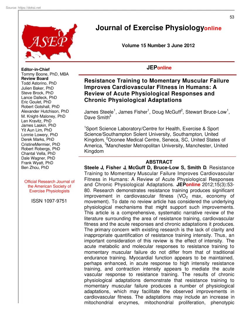 Resistance Training to Momentary Muscular Failure Improves Cardiovascular Fitness in Humans, A