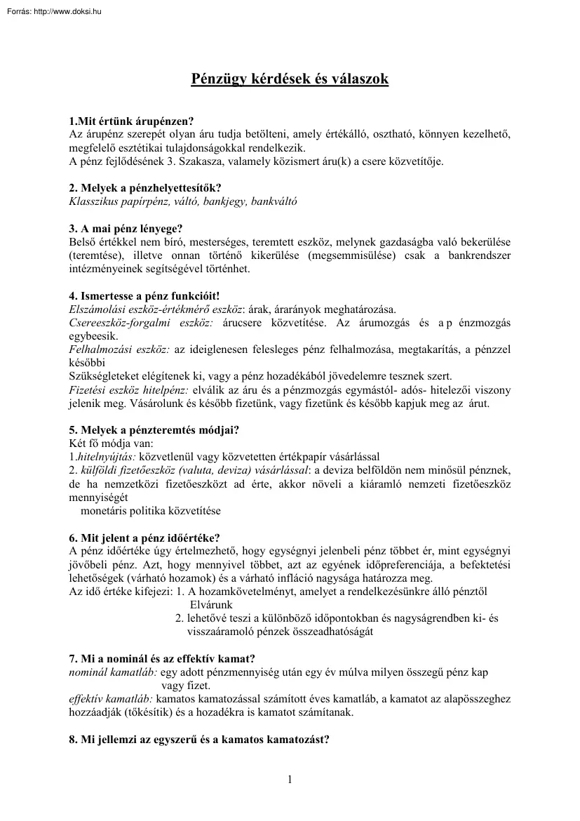 Pénzügy kérdések és válaszok