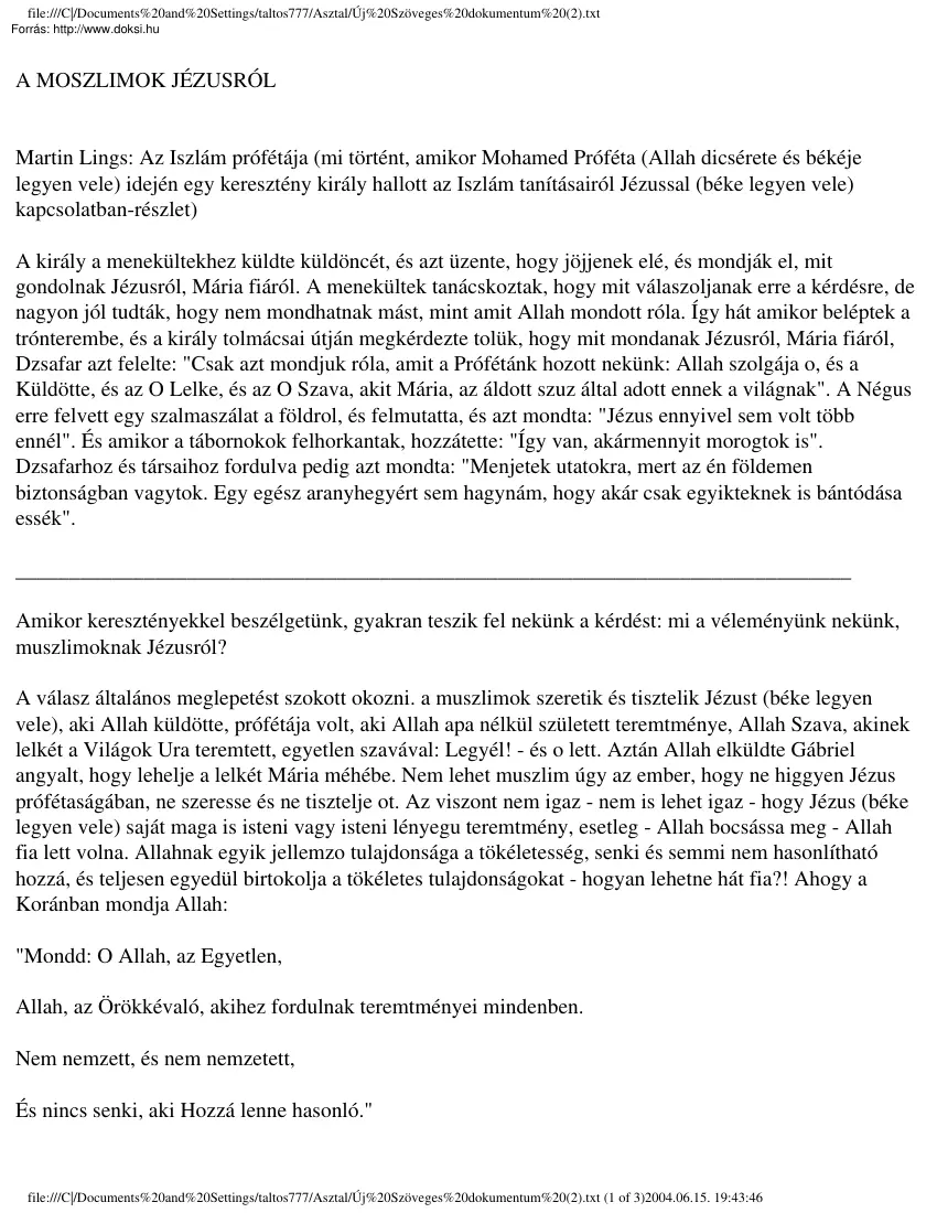 A moszlimok Jézusról