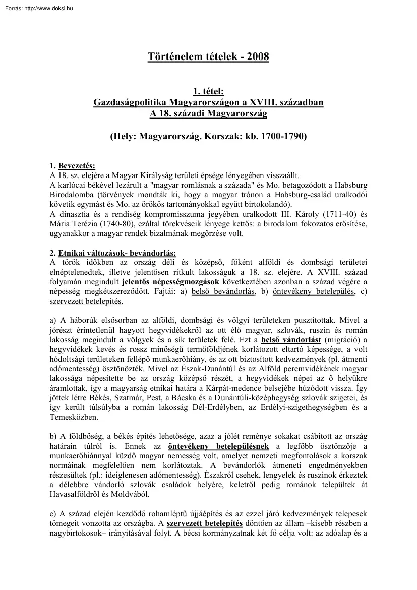 Történelem érettségi tételek, 2008