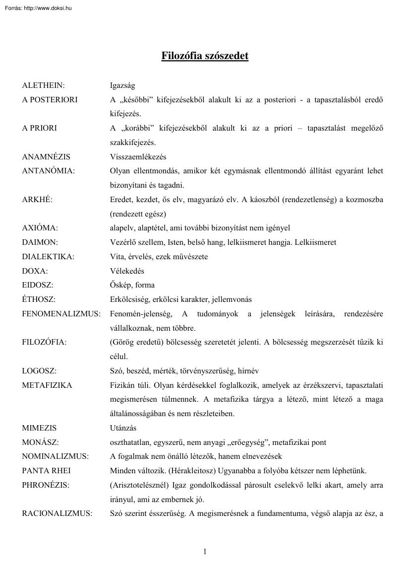 Filozófia szószedet
