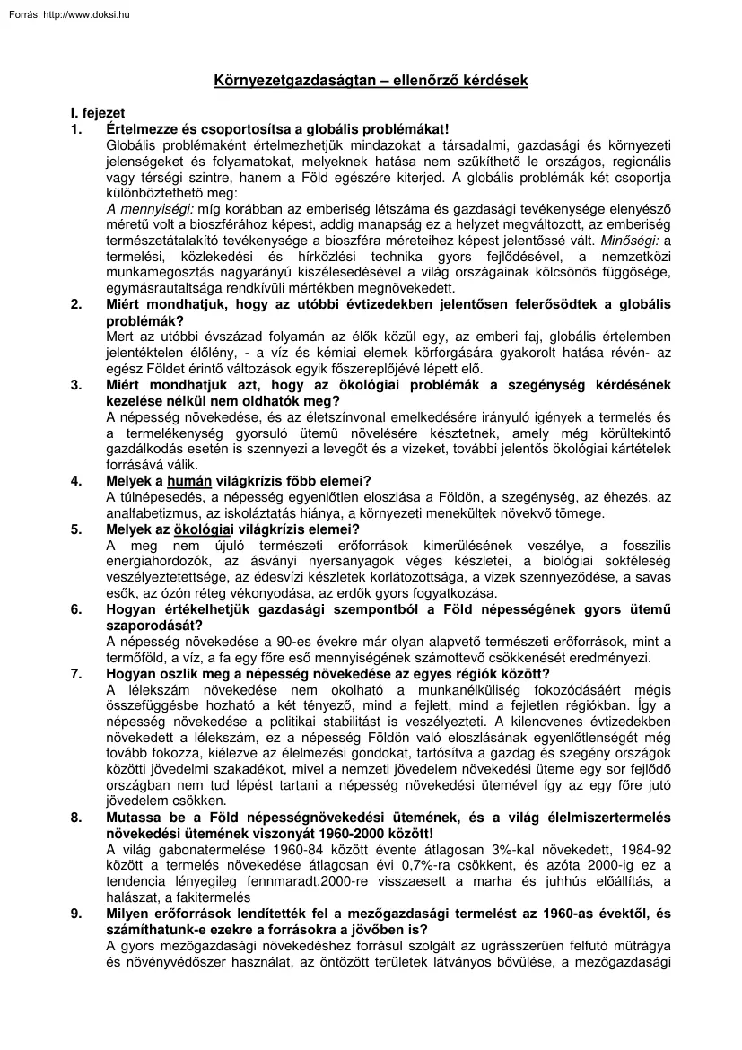 Környezetgazdaságtan tételek, 2001