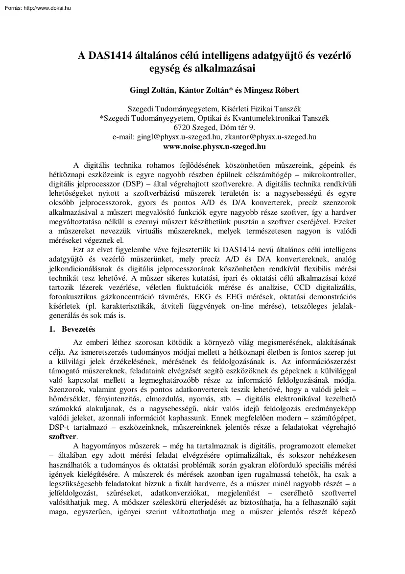 A DAS1414 általános célú intelligens adatgyűjtő és vezérlő egység alkalmazásai