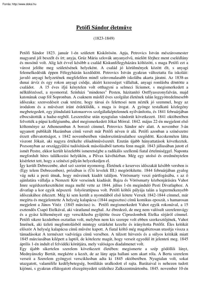 Petőfi Sándor életműve