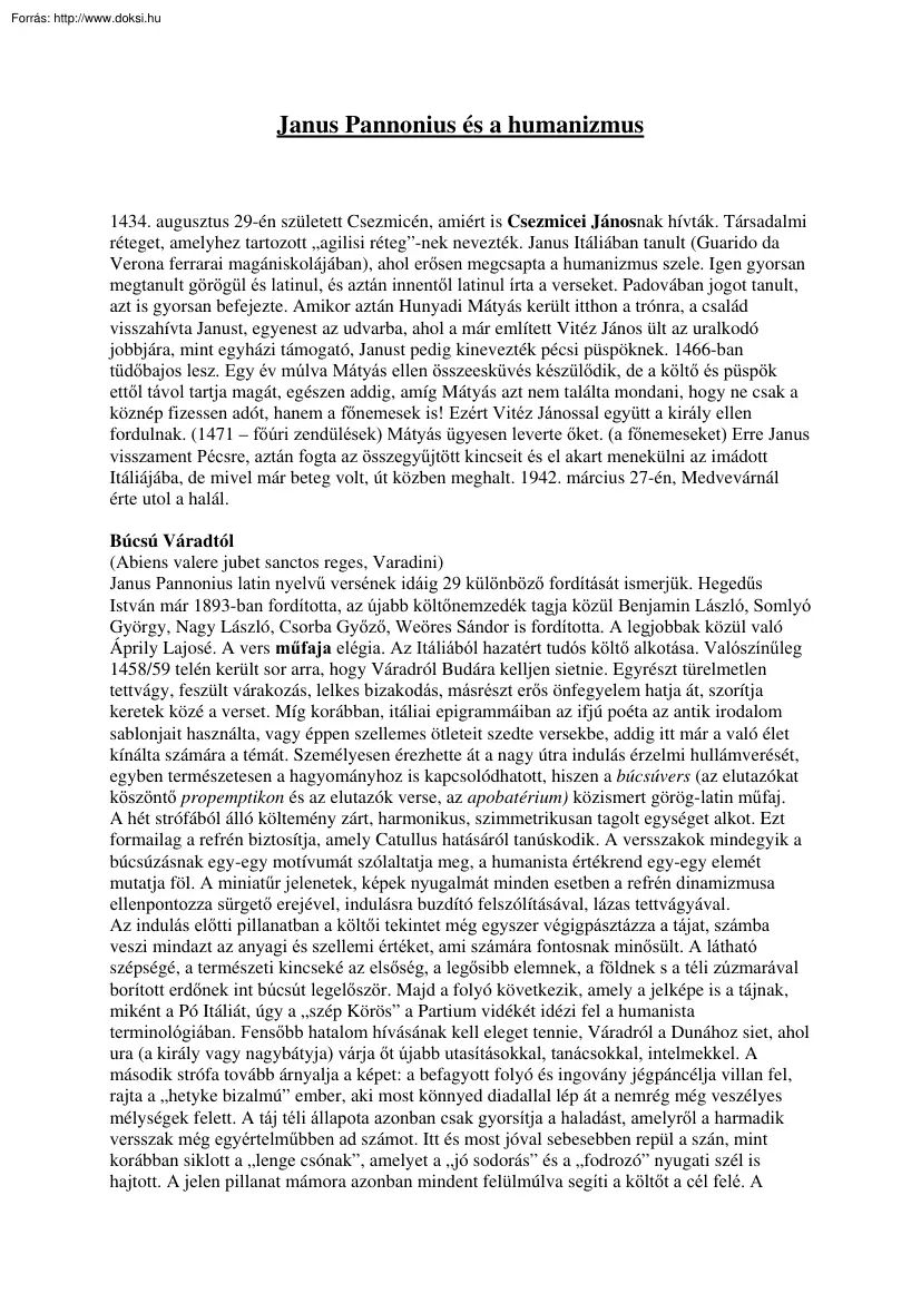 Janus Pannonius és a humanizmus