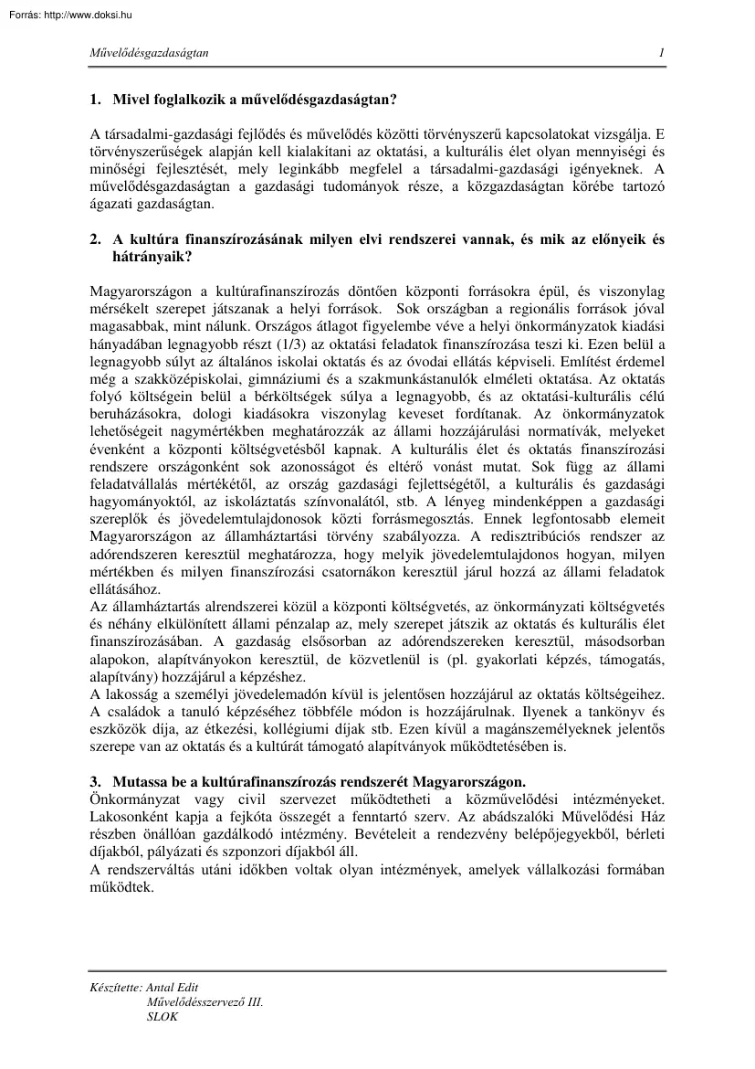 Antal Edit - Művelődésgazdaságtan