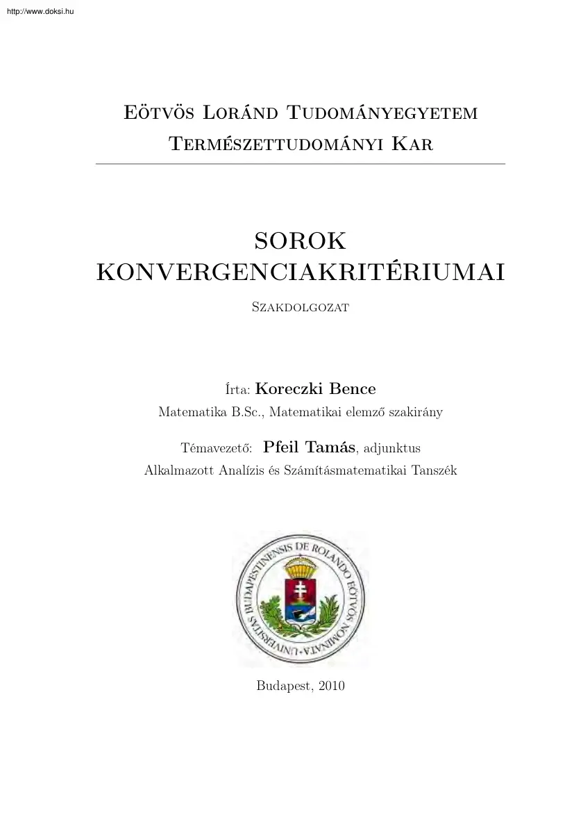 Koreczki Bence - Sorok konvergenciakritériumai