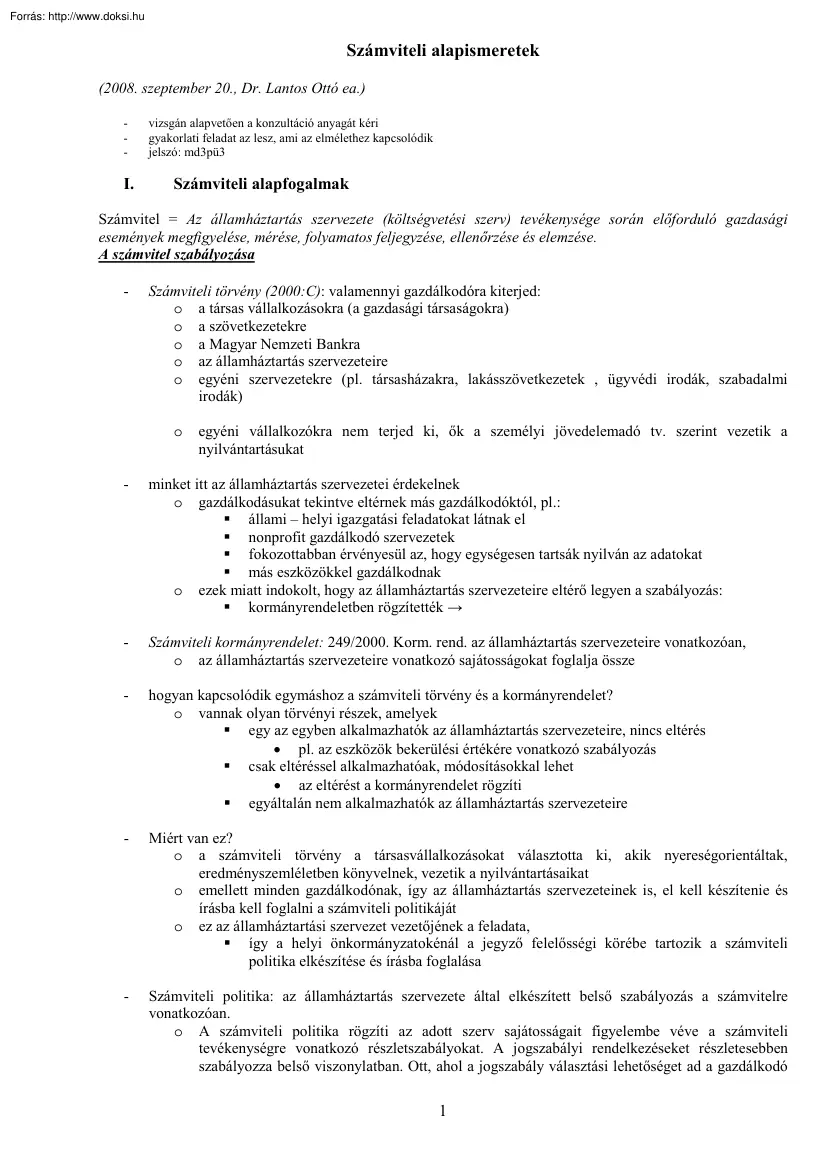 Mérlegképes könyvelő, államháztartási szak, számviteli alapismeretek, előadásanyag
