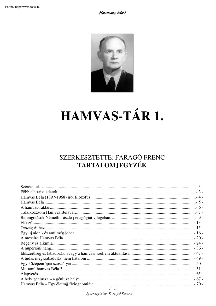 Faragó Ferenc - Hamvas tár 1