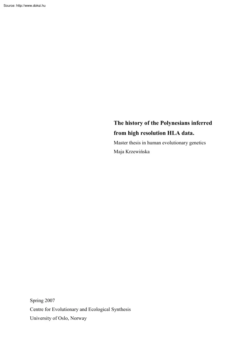 Maja Krzewinska - The history of the Polynesians inferred from high resolution HLA data