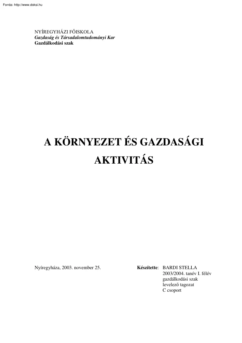 Bardi Stella - A környezet és gazdasági aktivitás