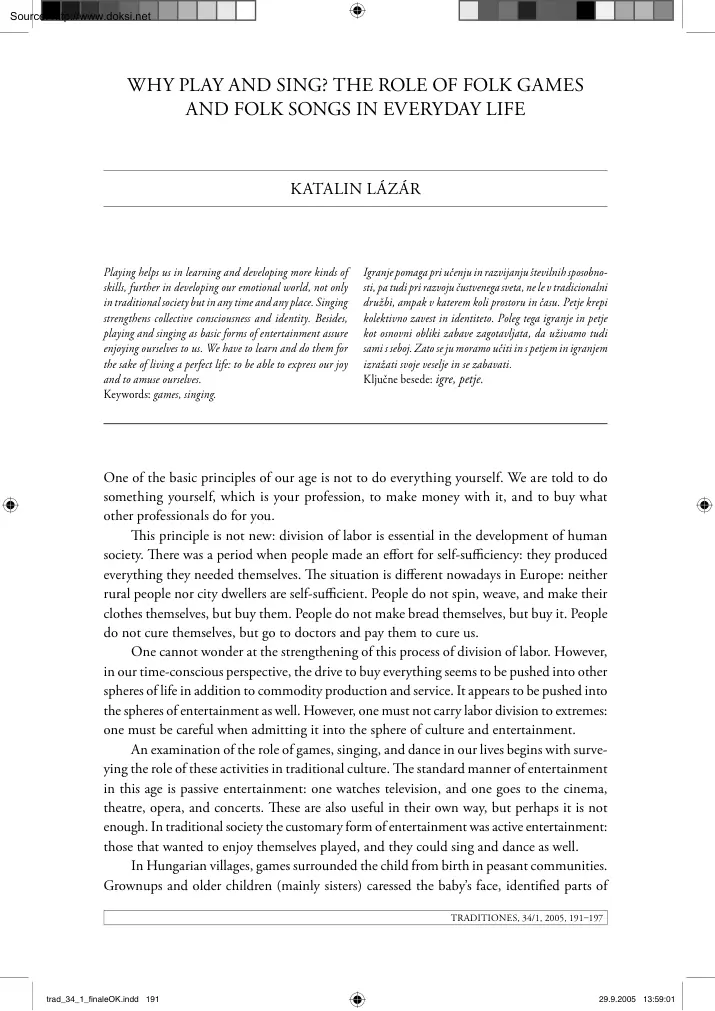 Katalin Lázár - Why Plan and Sing, The Role of Folk Games and Folk Songs in Everyday Life