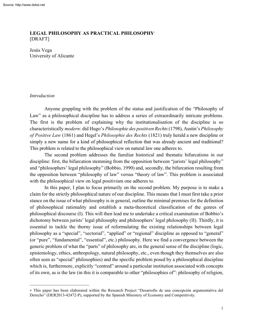 Jesús Vega - Legal Philosophy as a Practical Philosophy