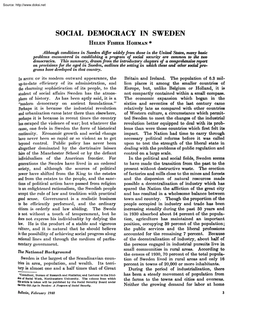 Helen Fisher Hohman - Social Democracy in Sweden