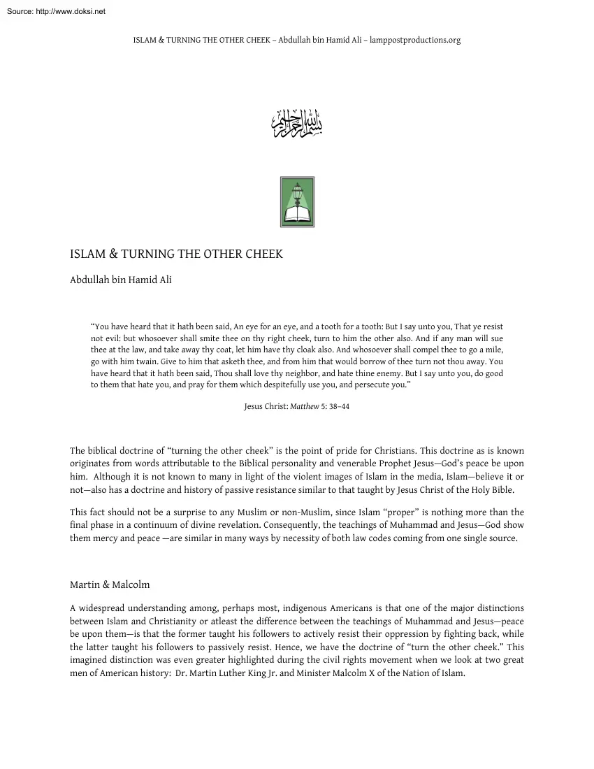 Abdullah bin Hamid Ali - Islam and Turning the Other Cheek