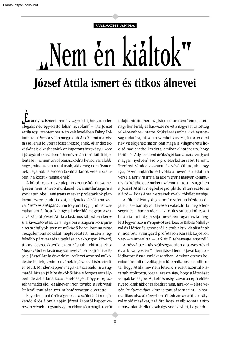 Valachi Anna - Nem én kiáltok -József Attila ismert és titkos álnevei
