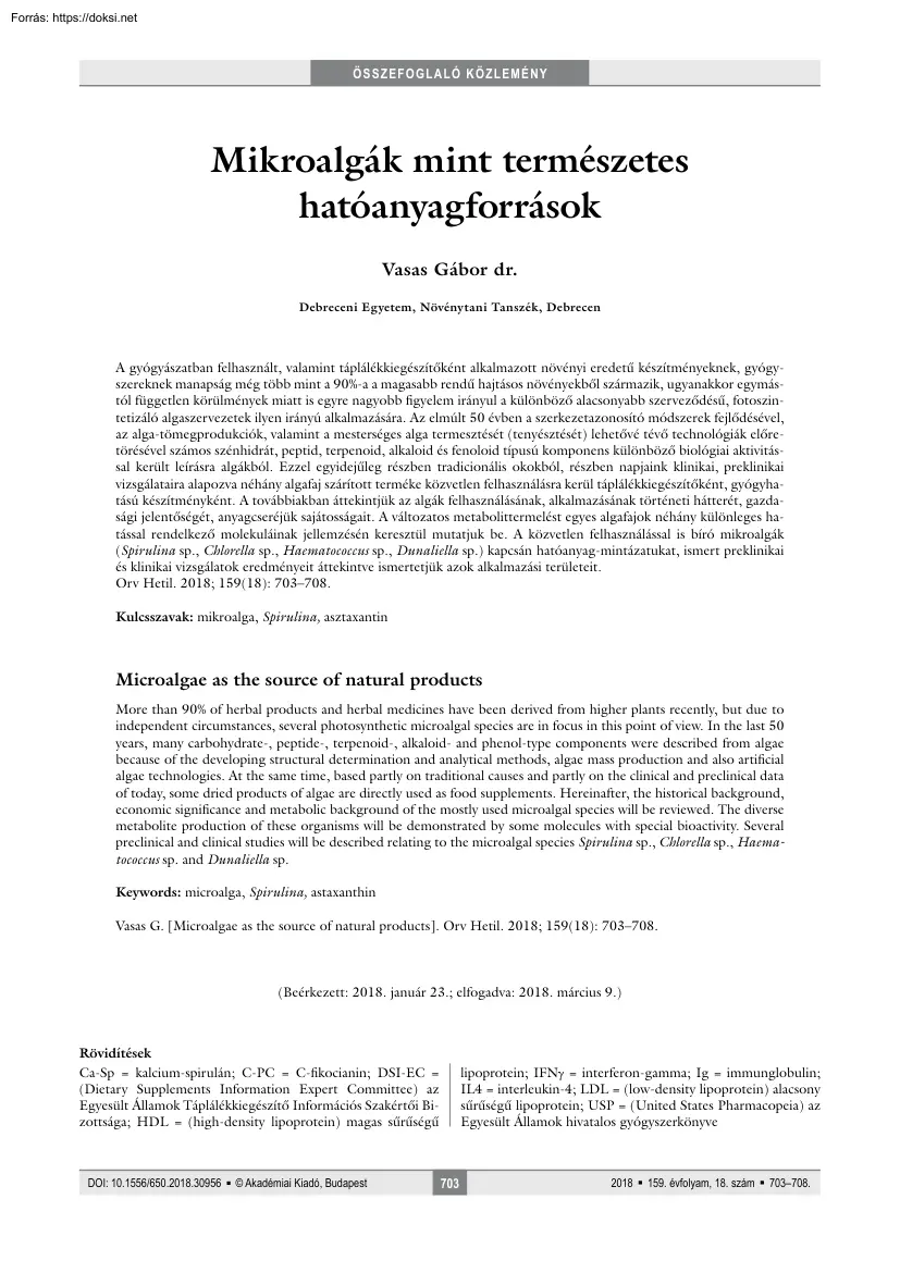 dr. Vasas Gábor - Mikroalgák mint természetes hatóanyagforrások