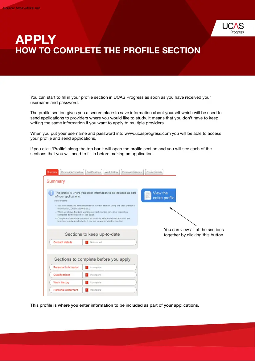Apply, How to Complete the Profile Section