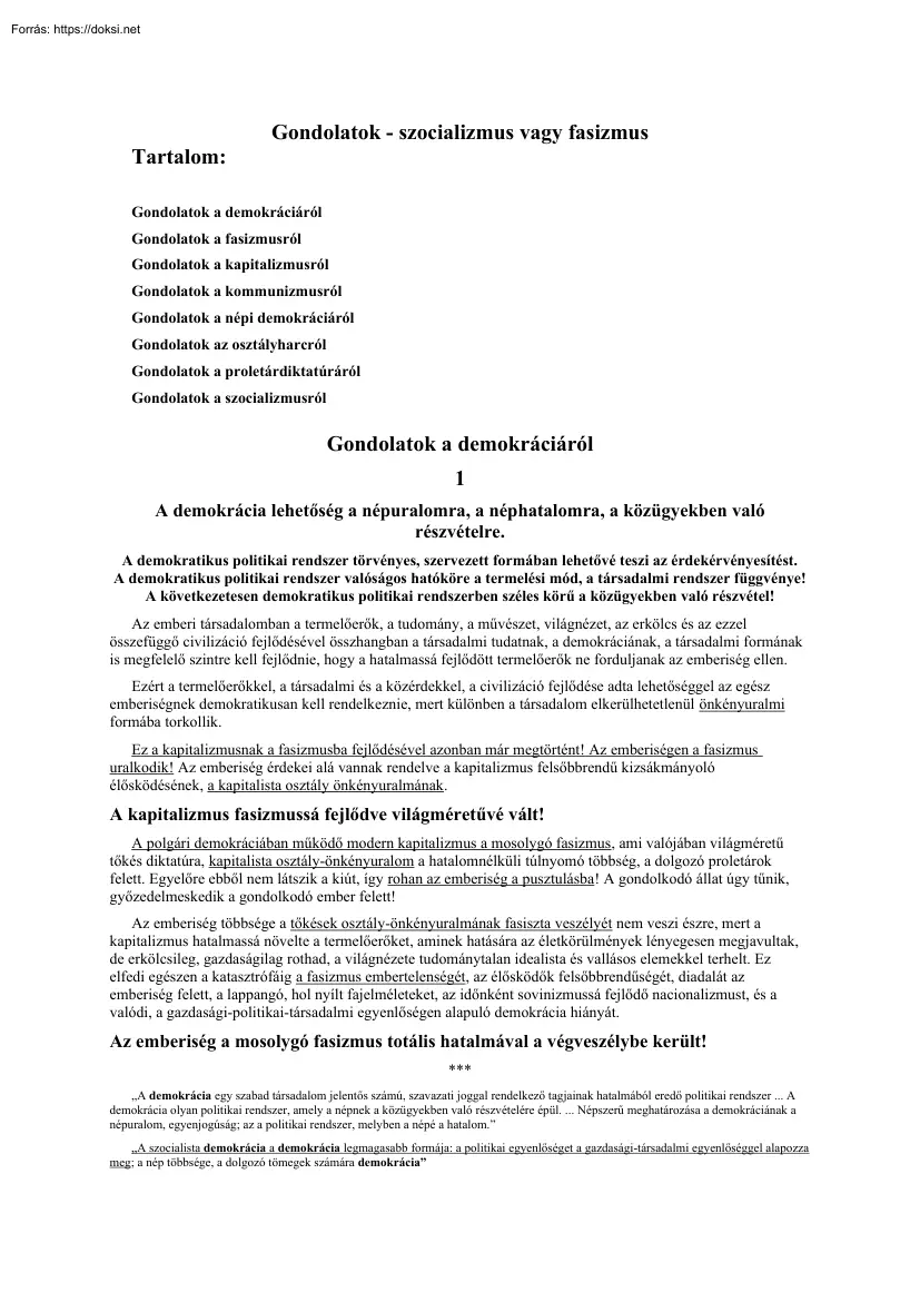 Salánki László - Gondolatok, szocializmus vagy fasizmus