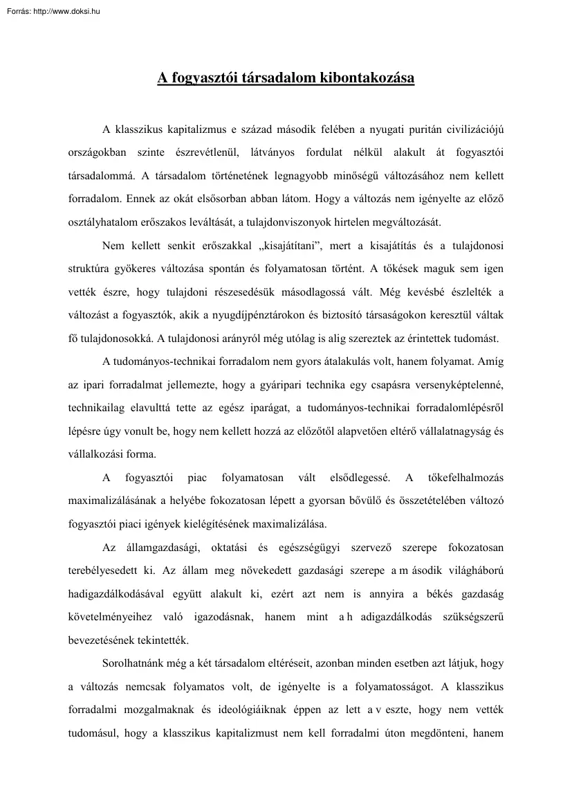 A fogyasztói társadalom kibontakozása