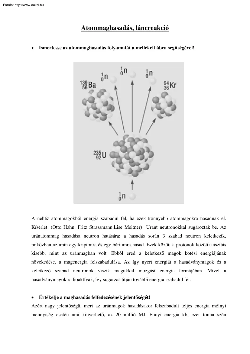 Atommaghasadás, láncreakció