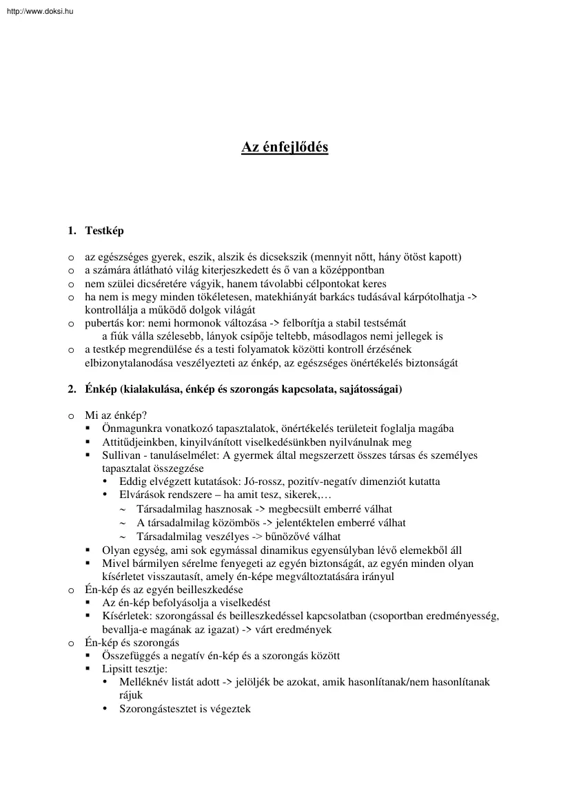 Az énfejlődés vázlata