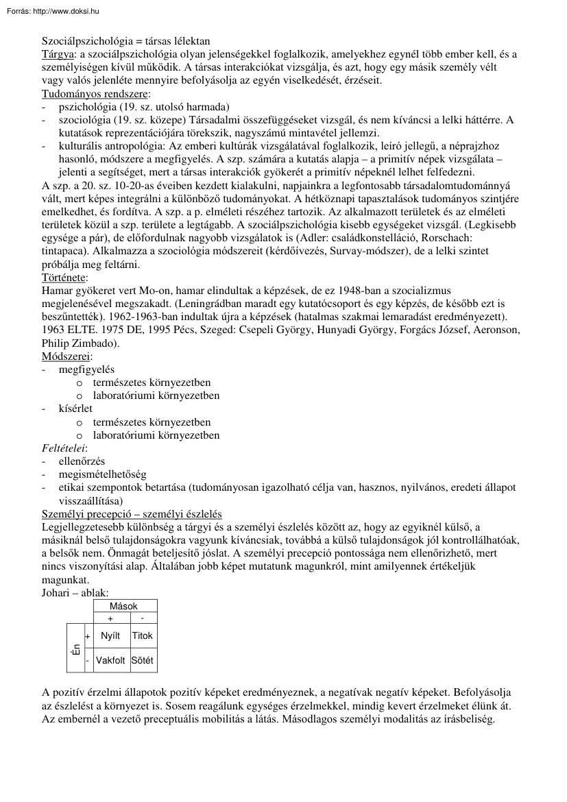 Szociálpszichológia összefoglaló