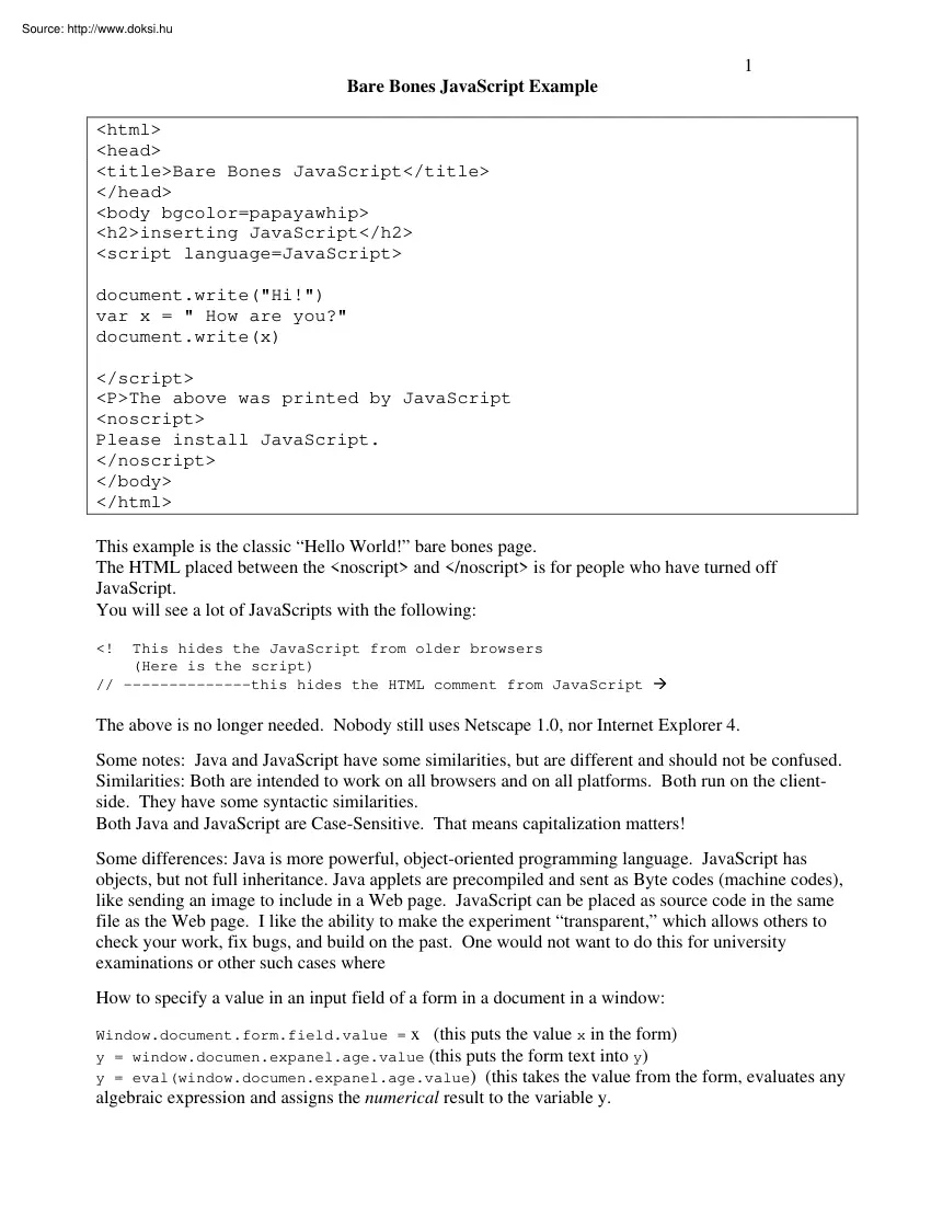 Bare bones JavaScript example