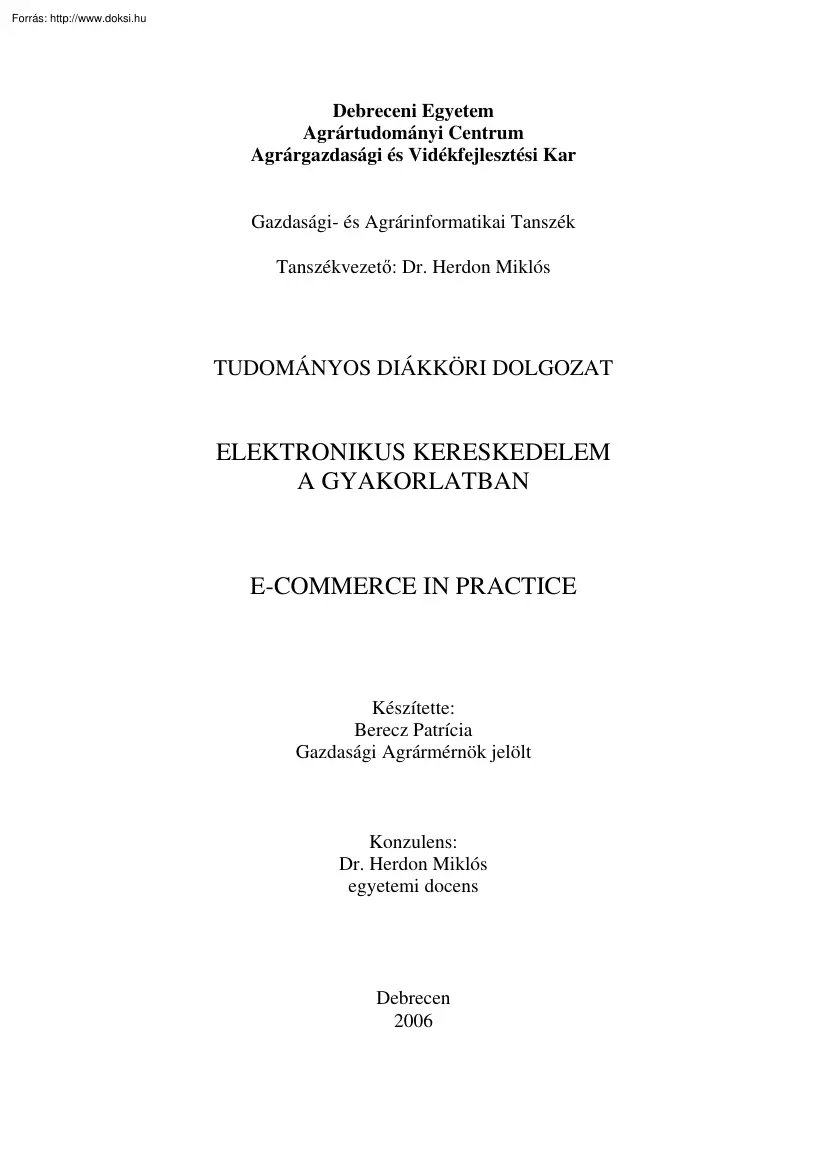 Berecz Patricia - Elektronikus kereskedelem a gyakorlatban
