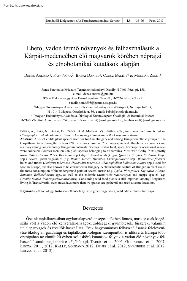 Dénes-Papp-Babai - Ehető, vadon termő növények és felhasználásuk