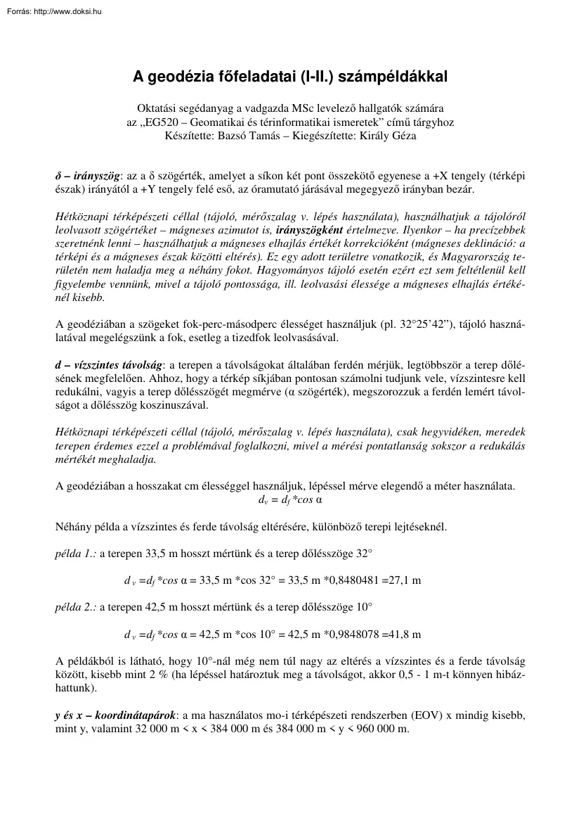 Bazsó-Király - A geodézia főfeladatai számpéldákkal