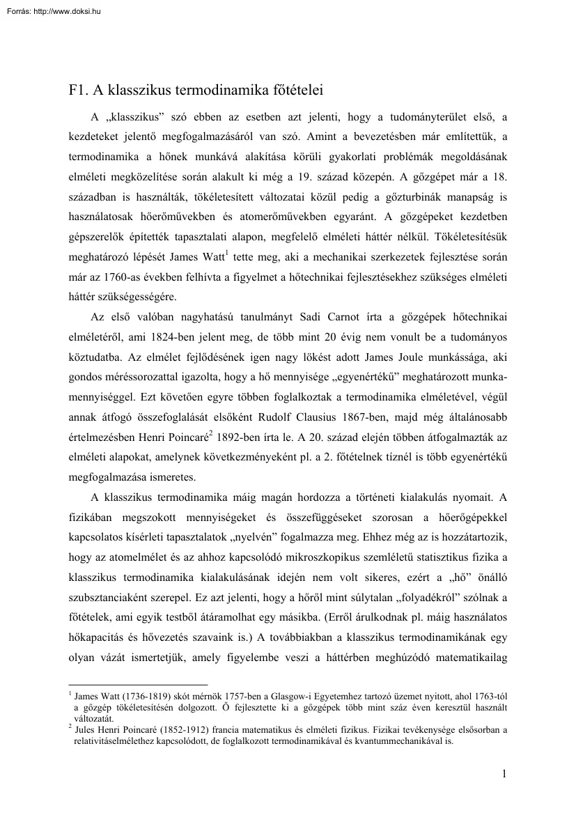A klasszikus termodinamika főtételei