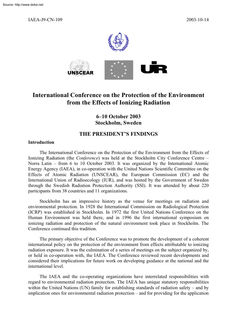 International Conference on the Protection of the Environment from the Effects of Ionizing